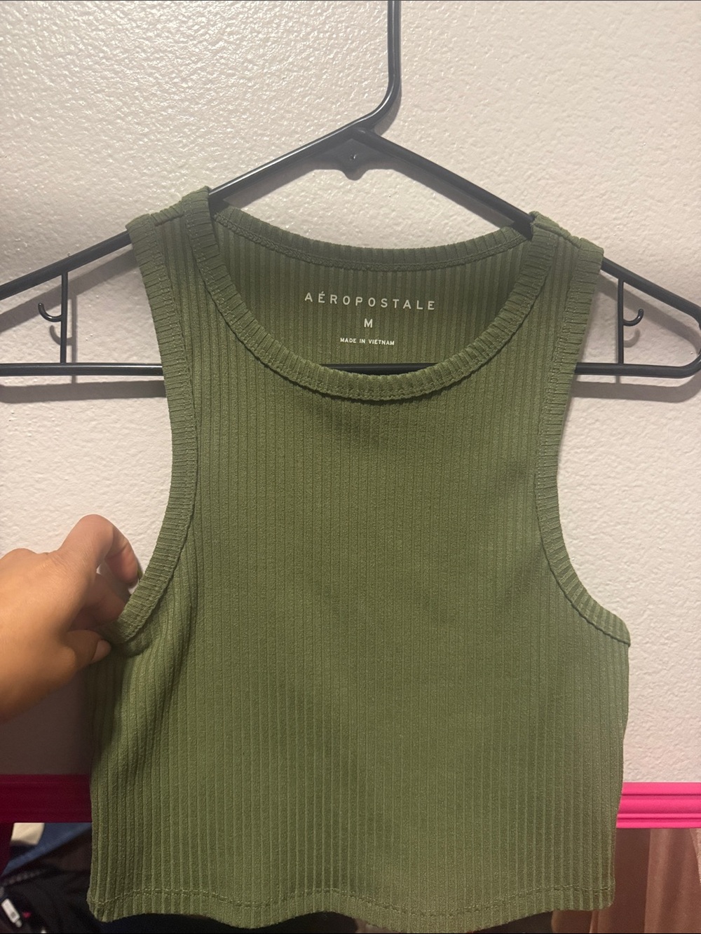 Aeropostale Olive Green Ribbed Cropped Tank Top
